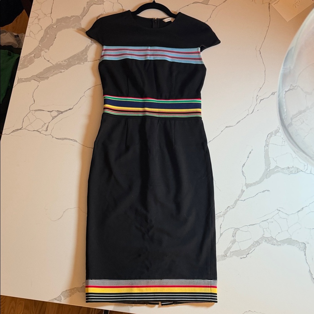 Diane Von Furstenberg Black Dress with Colorful Stripes